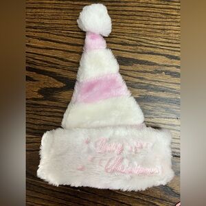 Baby's First Christmas Pink and White Santa Hat